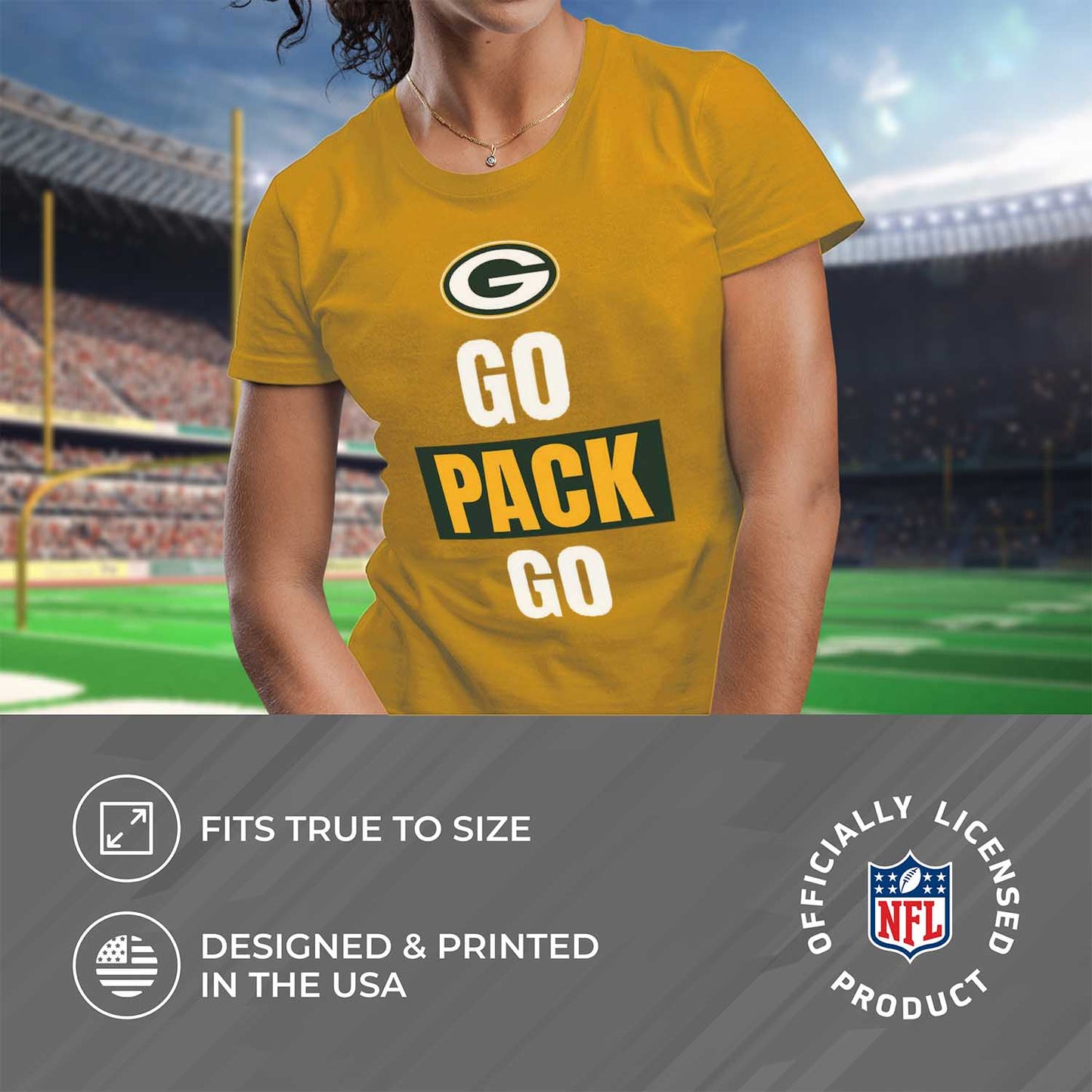 Green Bay Packers NFL Womens Plus Size Team Slogan Short Sleeve T-Shirt - Yellow