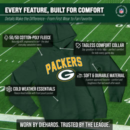 Green Bay Packers NFL Youth Home Team Hoodie- Kids Hooded Sweatshirt - Green
