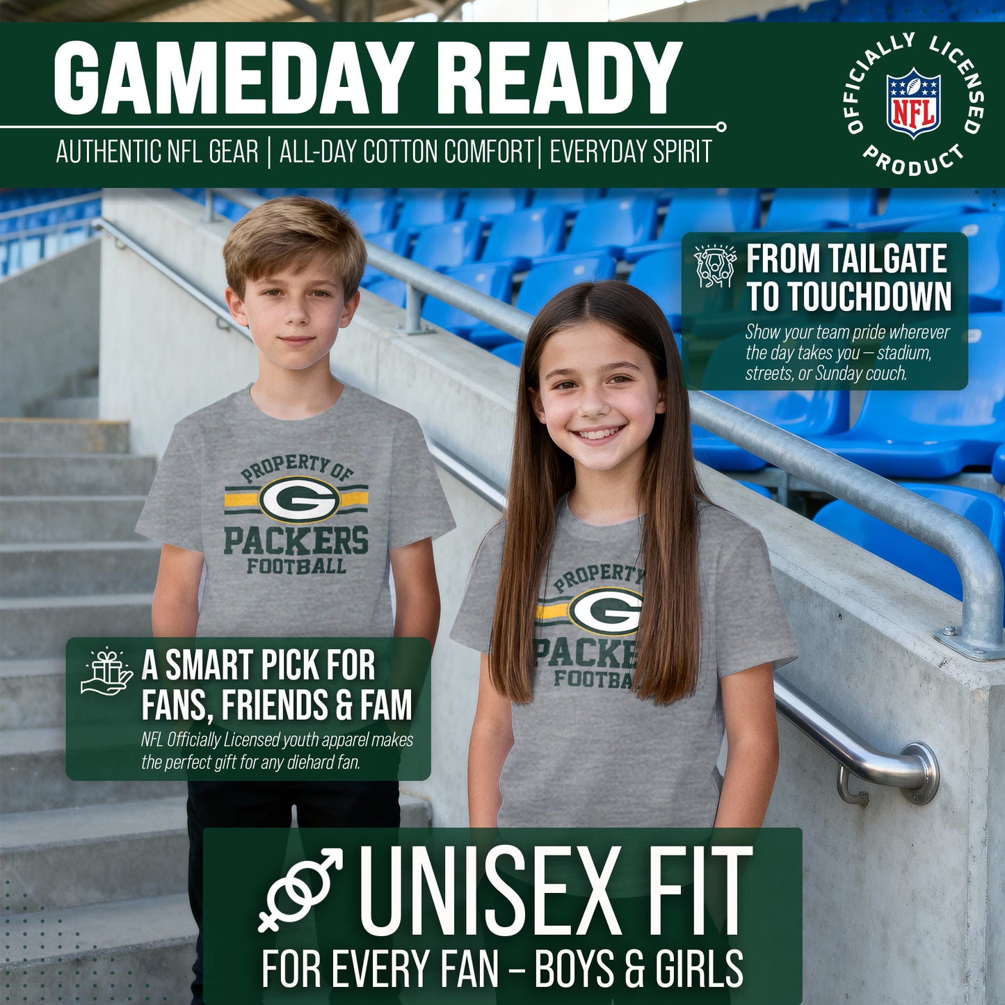 Green Bay Packers NFL Youth Property Of Short Sleeve Lightweight T Shirt - Sport Gray