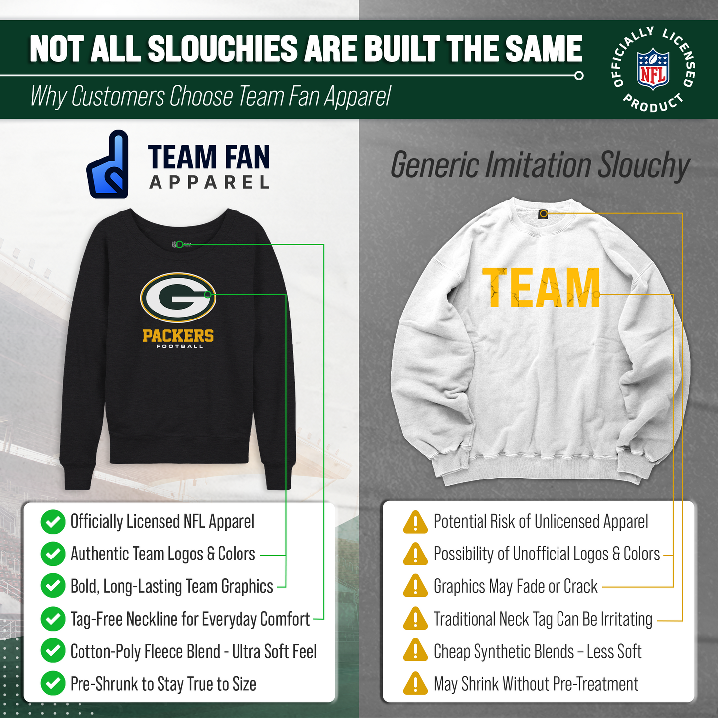 Green Bay Packers NFL Womens Ultimate Fan French Terry Slouchy Top- Raglan Sleeves - Charcoal