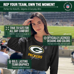 Green Bay Packers NFL Womens Ultimate Fan French Terry Slouchy Top- Raglan Sleeves - Charcoal