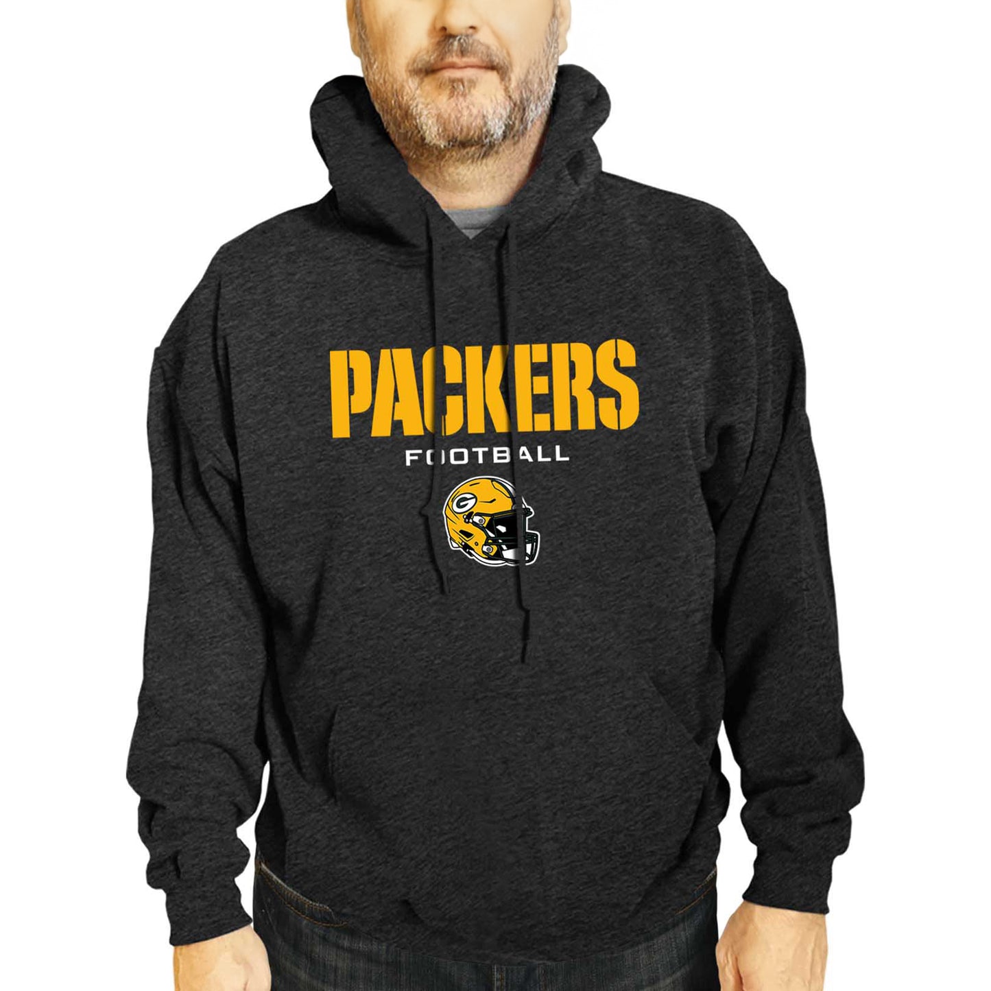 Green Bay Packers Adult NFL Football Helmet Heather Hooded Sweatshirt  - Charcoal