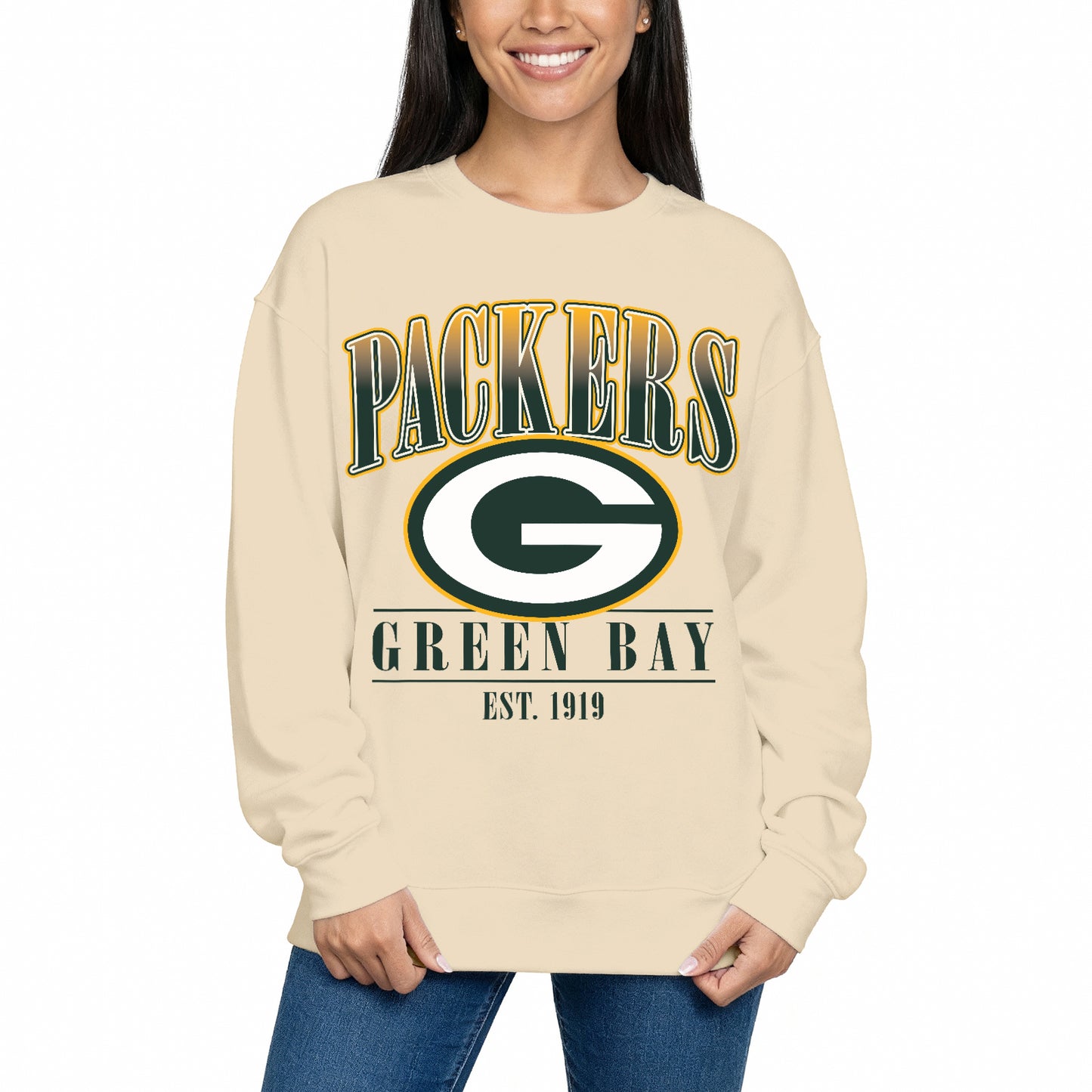 Green Bay Packers Womens NFL Starstruck Crewneck Pullover - Cream