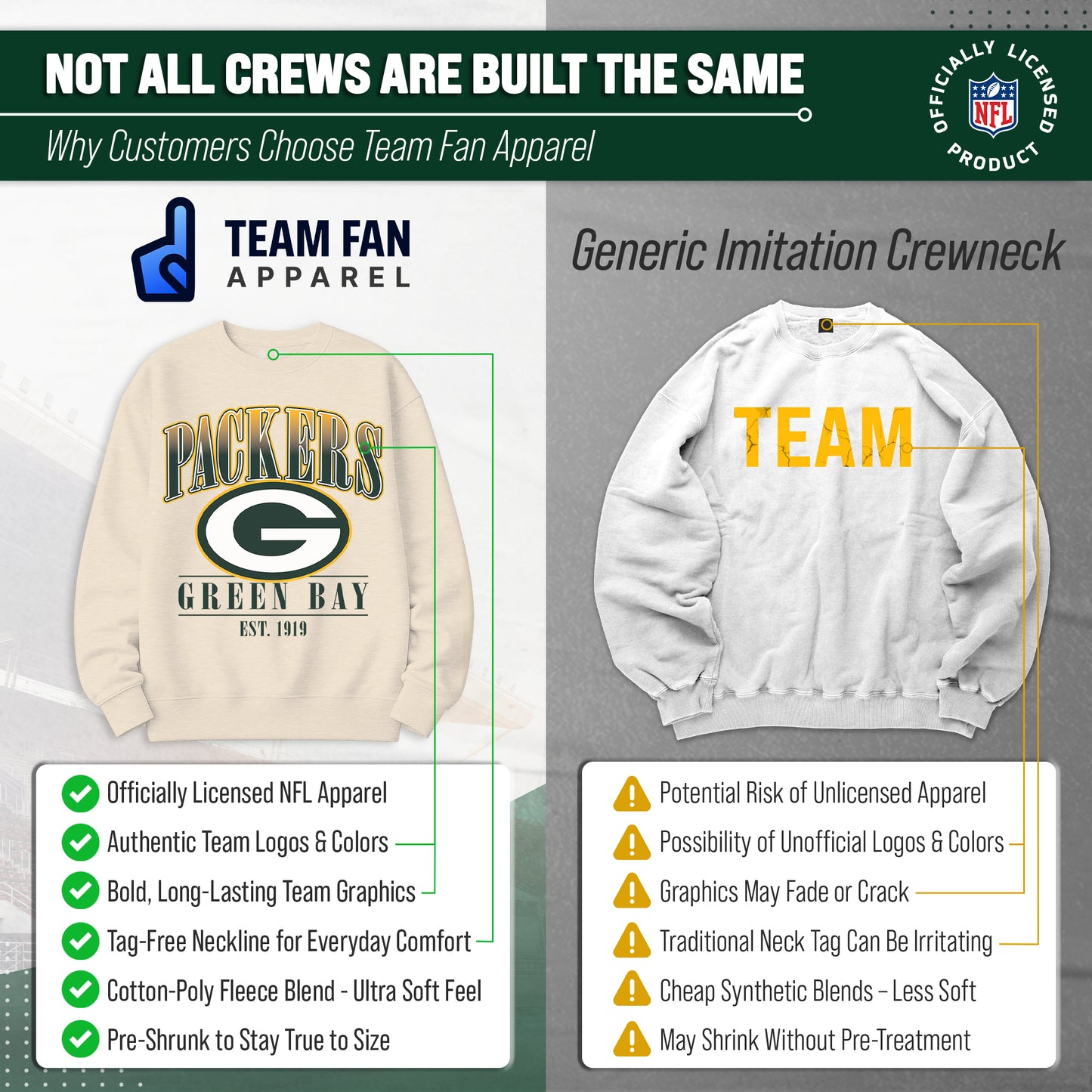 Green Bay Packers Womens NFL Starstruck Crewneck Pullover - Cream