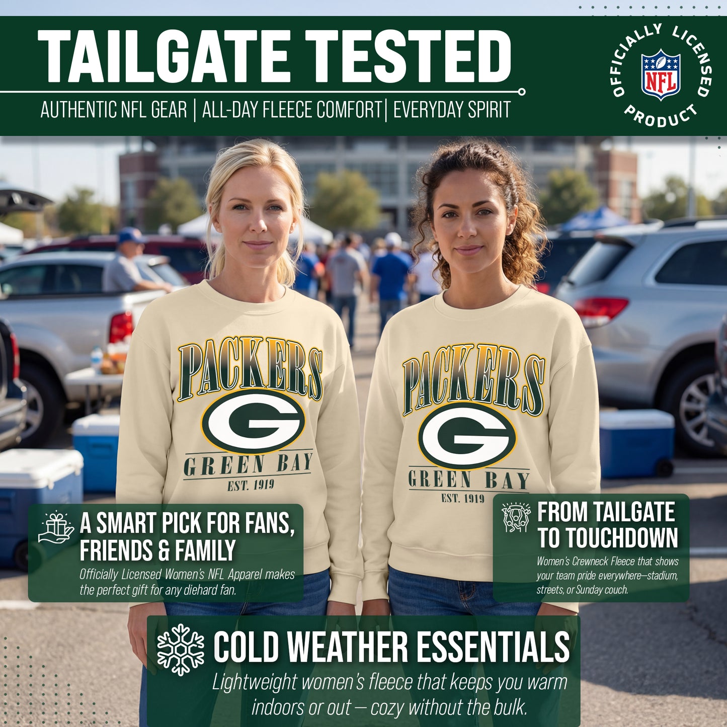 Green Bay Packers Womens NFL Starstruck Crewneck Pullover - Cream