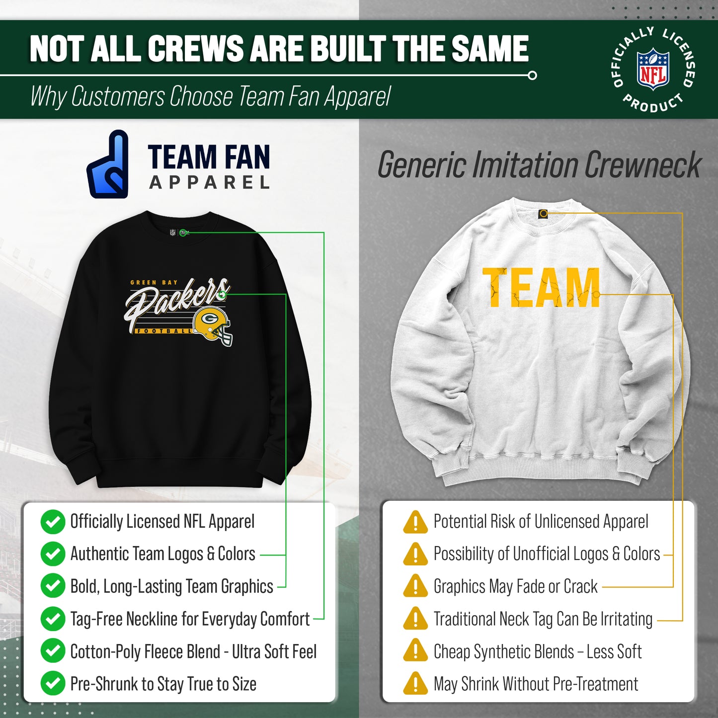 Green Bay Packers Womens NFL Scrimmage Line Crewneck Pullover - Black