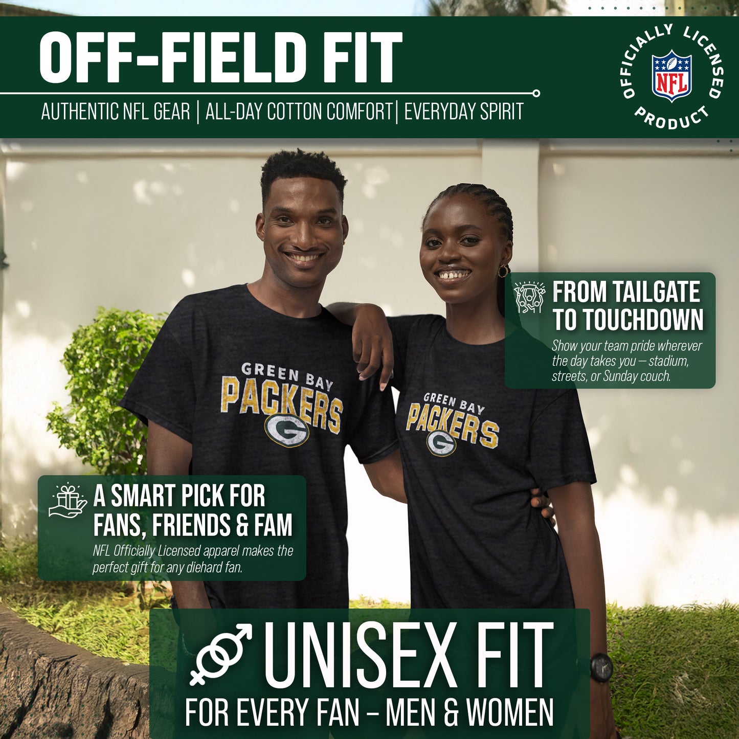 Green Bay Packers NFL Starting Fresh Short Sleeve Heather T-Shirt - Black