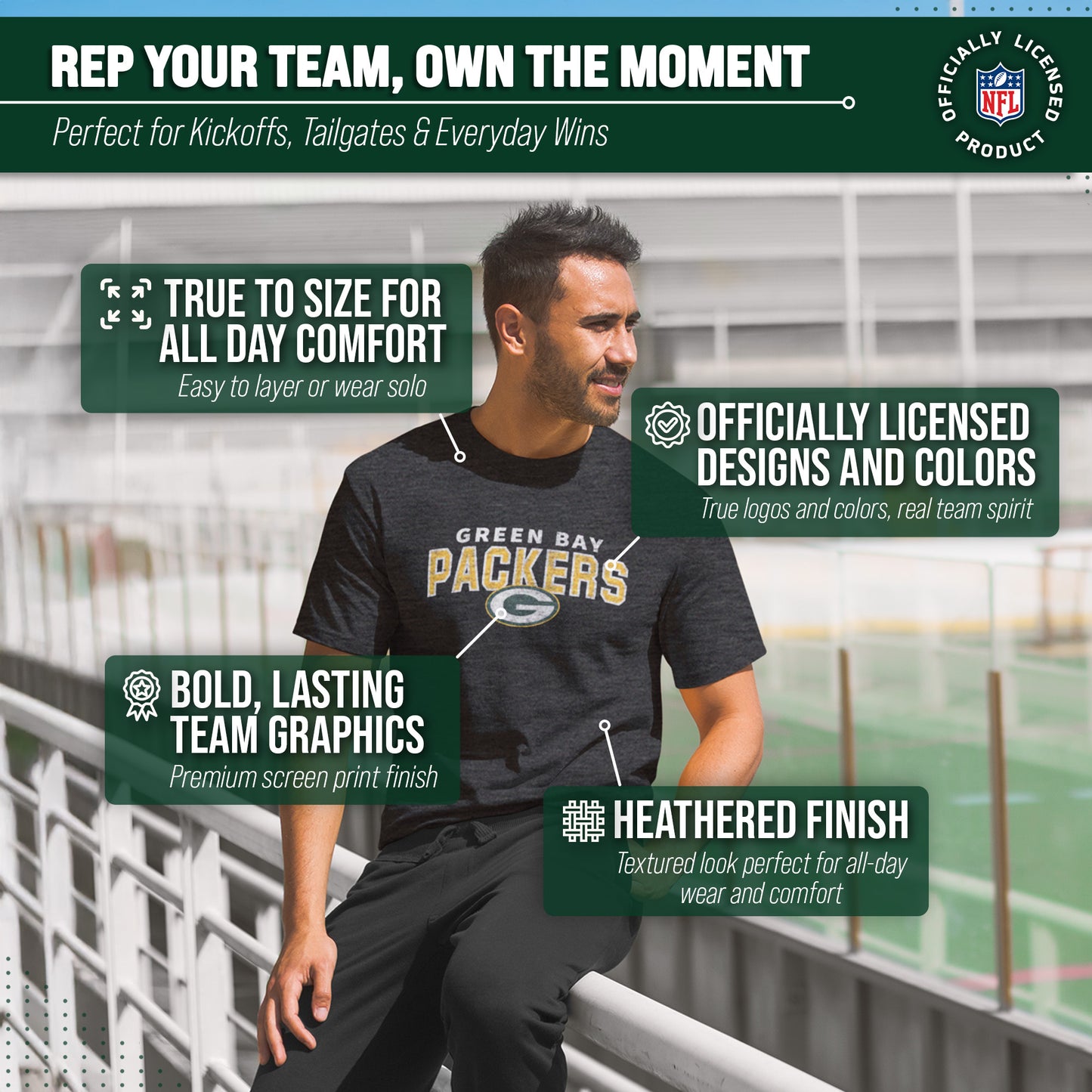 Green Bay Packers NFL Starting Fresh Short Sleeve Heather T-Shirt - Black