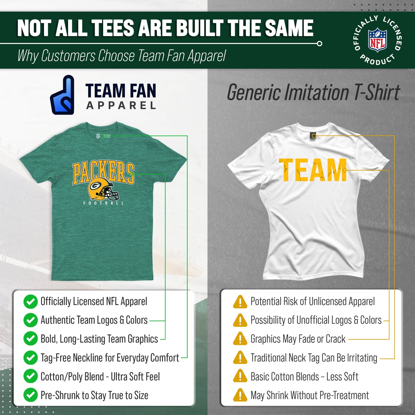Green Bay Packers NFL Adult All Star Heather Tag-Less T-Shirt - Green Heather