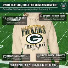 Green Bay Packers Ladies NFL Starstruck Fleece Pullover Hooded Sweatshirt - Cream