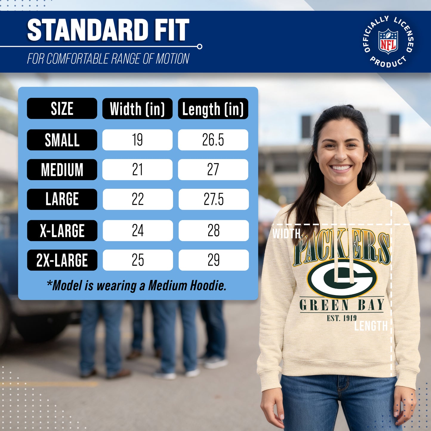 Green Bay Packers Ladies NFL Starstruck Fleece Pullover Hooded Sweatshirt - Cream