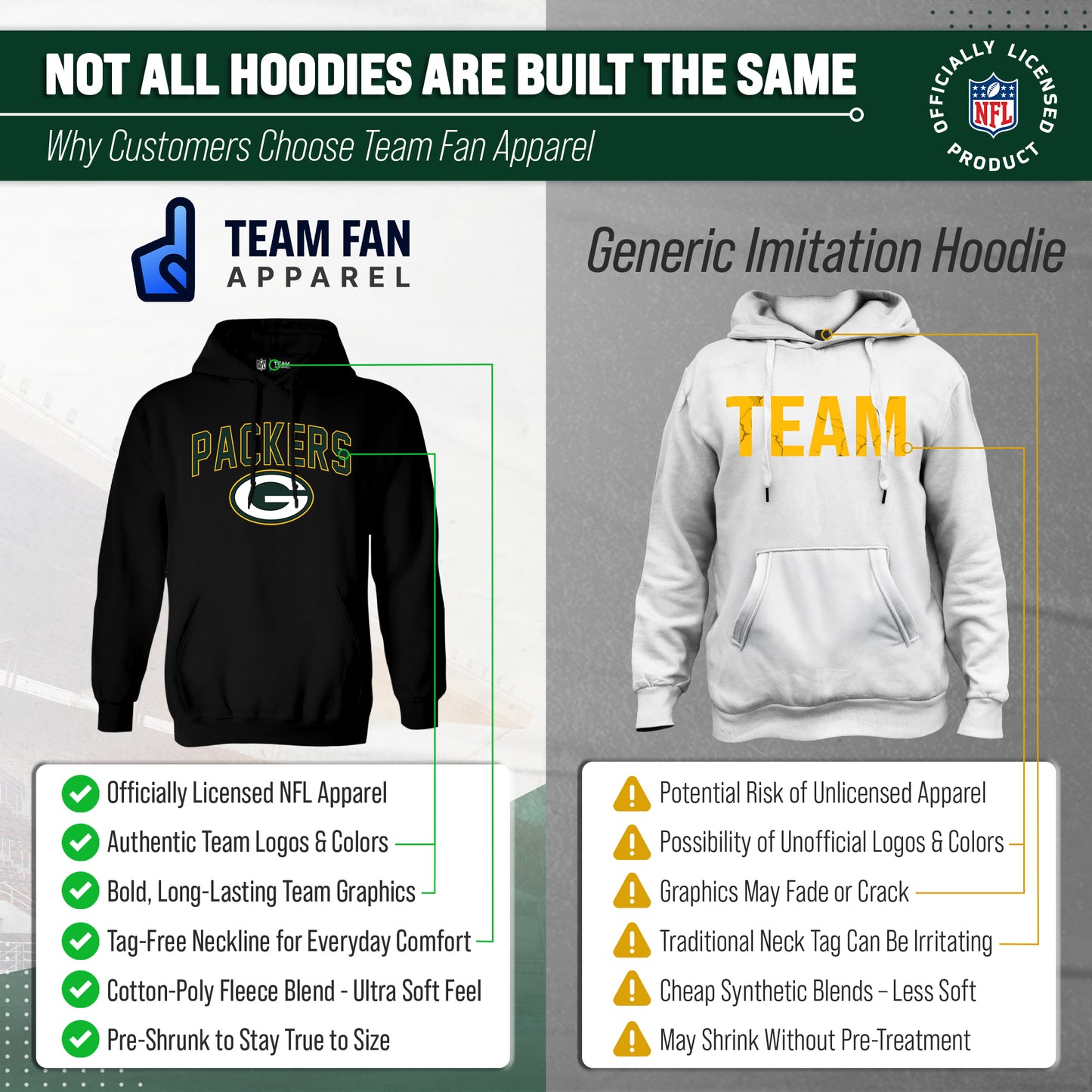 Green Bay Packers NFL Home Team Hoodie - Black