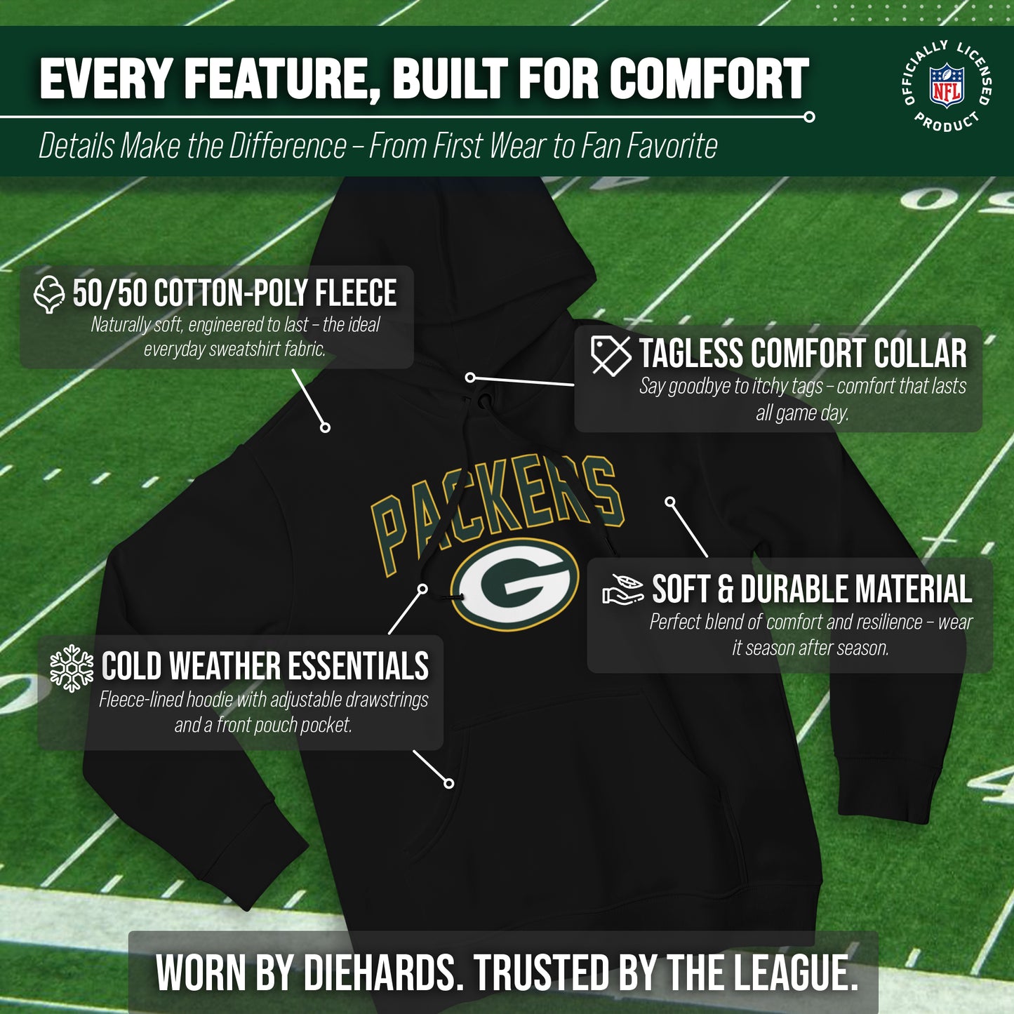 Green Bay Packers NFL Home Team Hoodie - Black