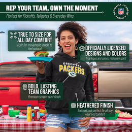 Green Bay Packers NFL Adult Unisex Starting Fresh Ultra Soft Fleece Hooded Sweatshirt - Black Heather