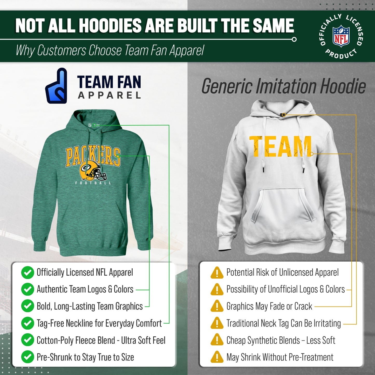 Green Bay Packers NFL Adult Unisex All Star Soft Fleece Hooded Sweatshirt - Green Heather