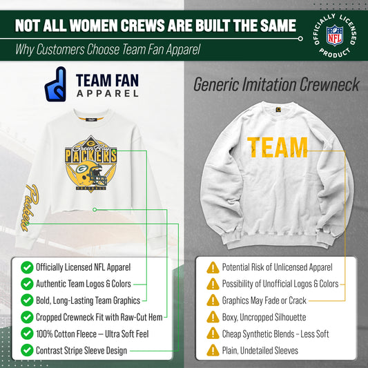 Green Bay Packers  Women's Franchise Helmet Cut Crop Crewneck - White