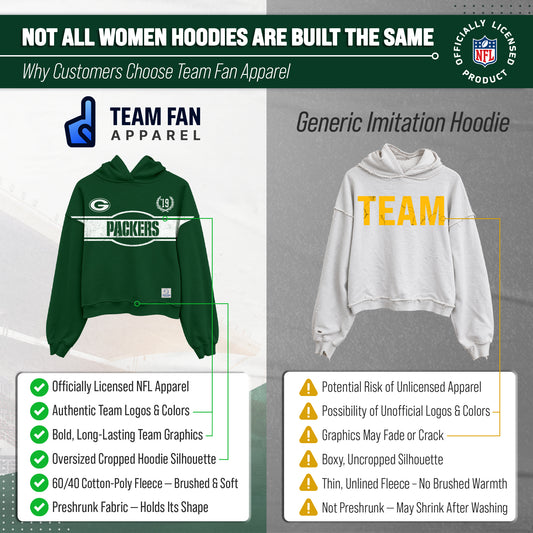 Green Bay Packers  NFL Women's Franchise Oversized Crop Hoodie Fleece - Hunter Green