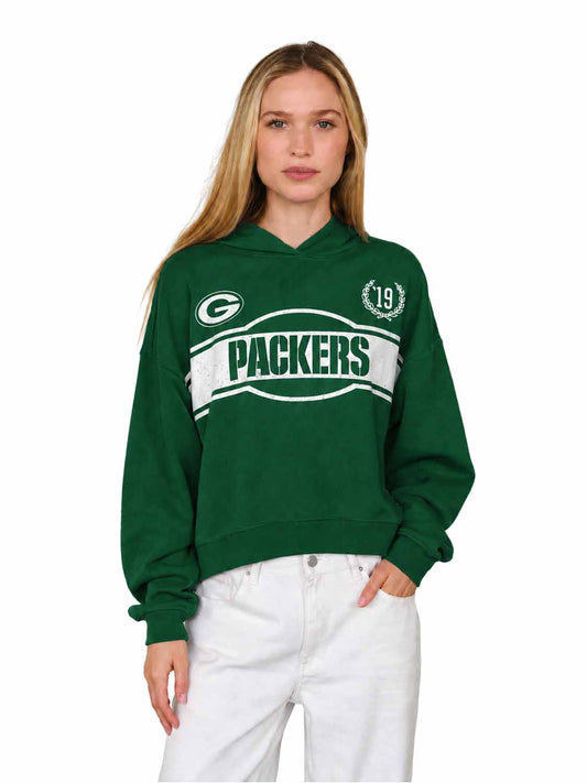 Green Bay Packers  NFL Women's Franchise Oversized Crop Hoodie Fleece - Hunter Green