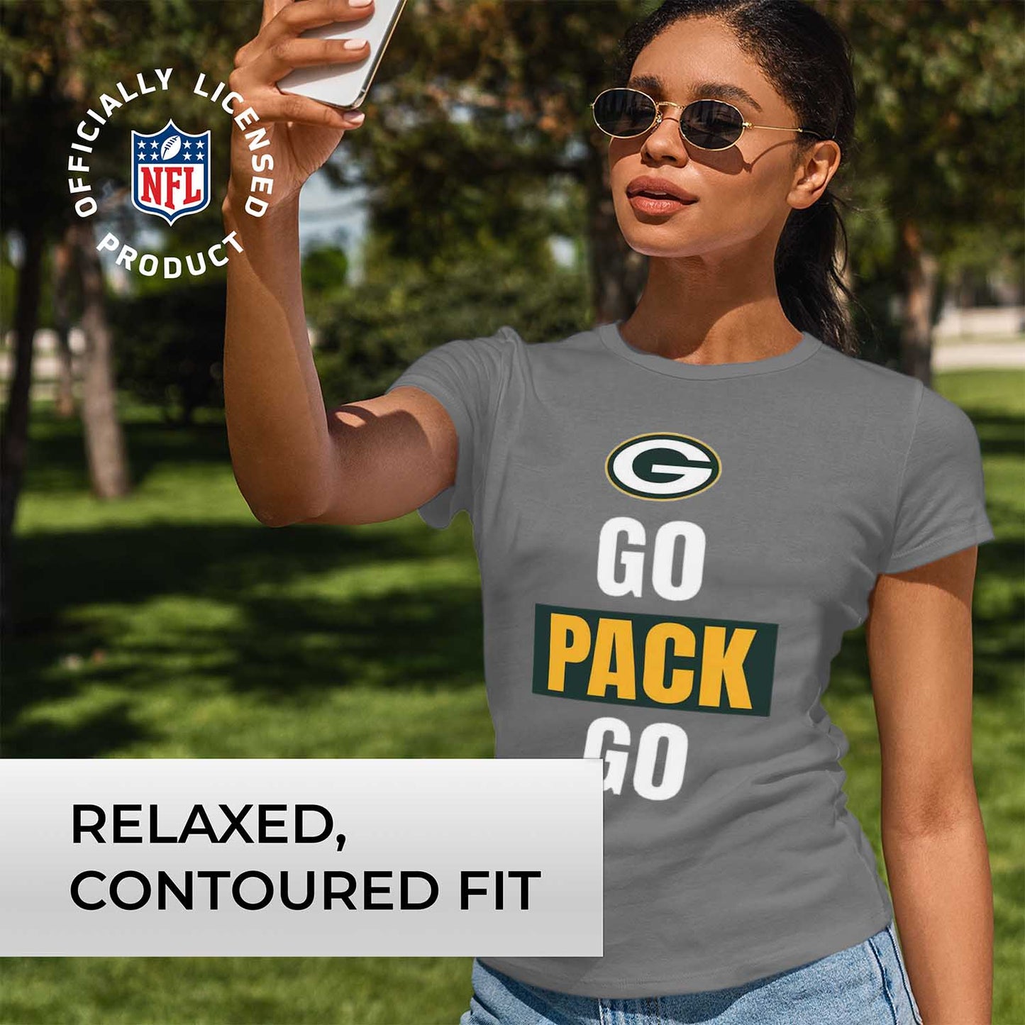 Green Bay Packers NFL Womens Plus Size Team Slogan Short Sleeve T-Shirt - Sport Gray