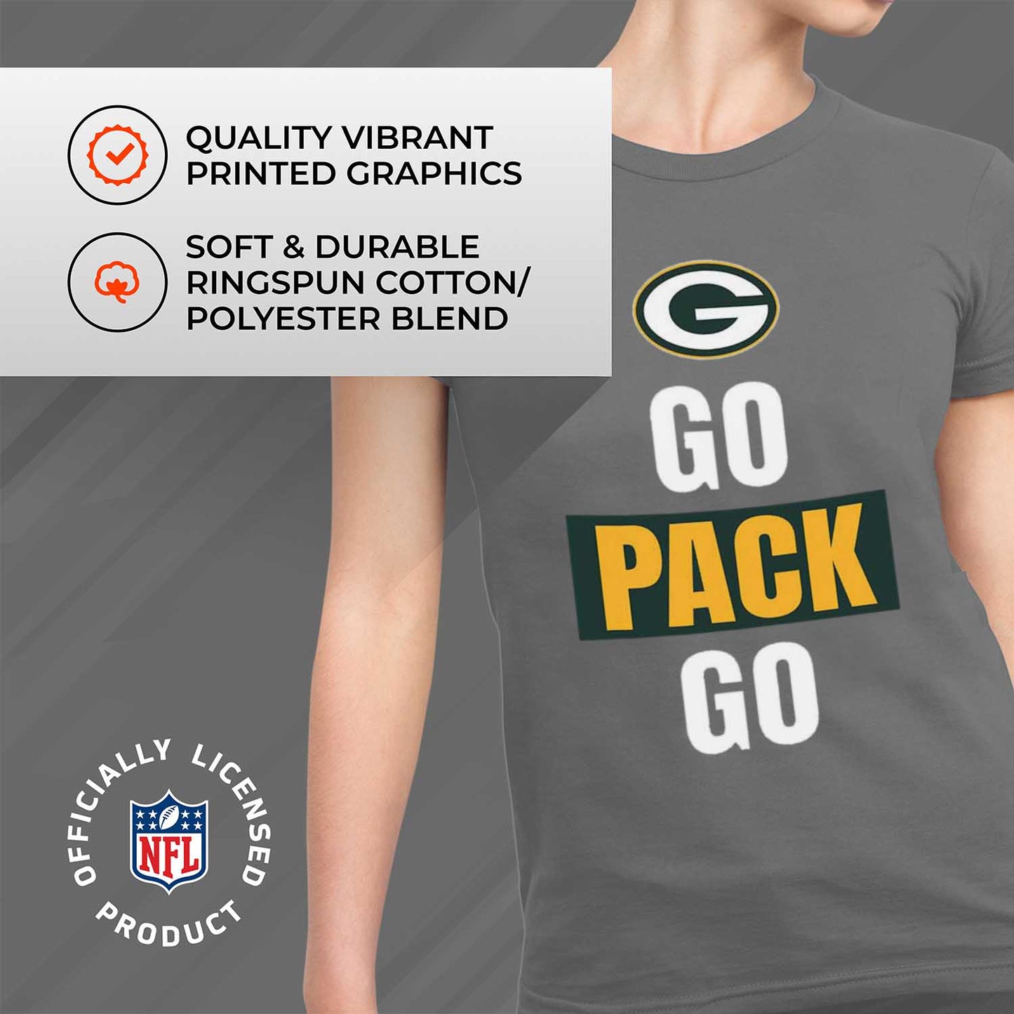 Green Bay Packers NFL Womens Plus Size Team Slogan Short Sleeve T-Shirt - Sport Gray