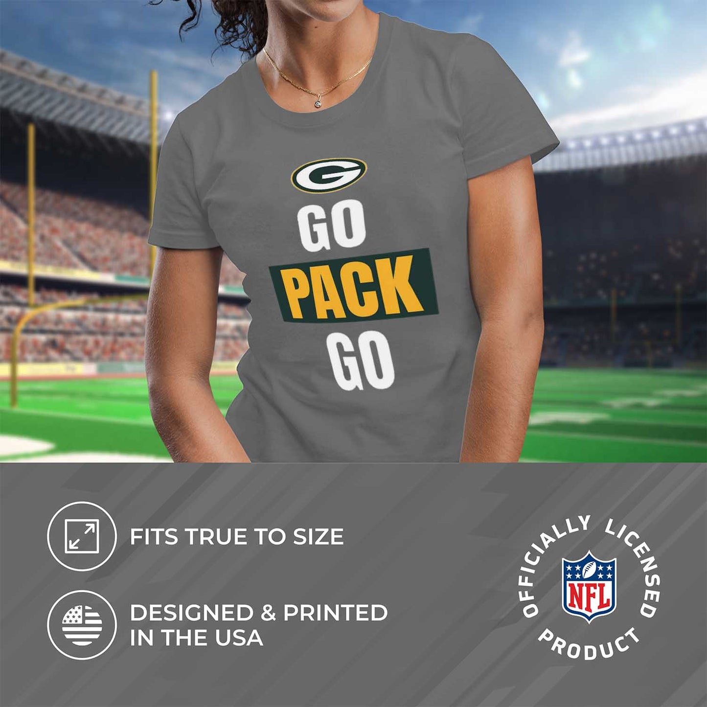 Green Bay Packers NFL Womens Plus Size Team Slogan Short Sleeve T-Shirt - Sport Gray