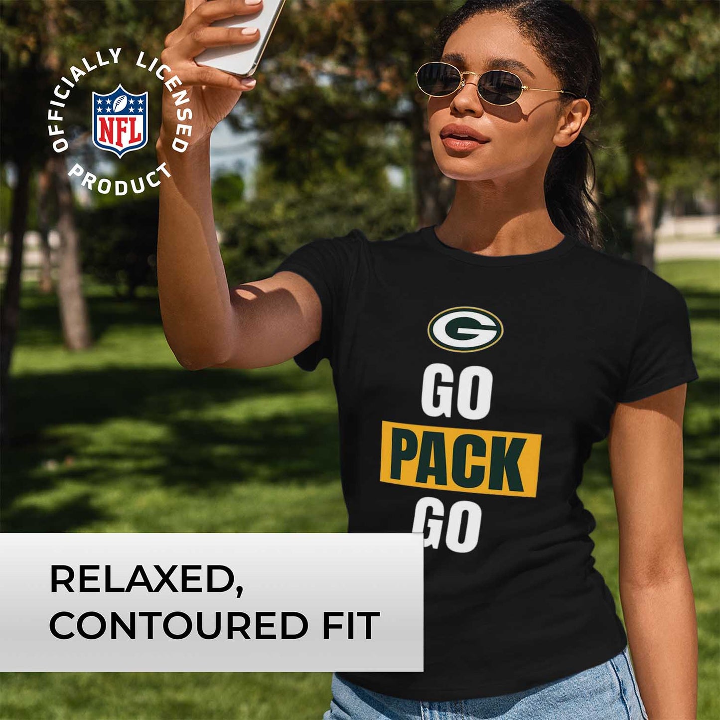 Green Bay Packers NFL Womens Plus Size Team Slogan Short Sleeve T-Shirt - Black