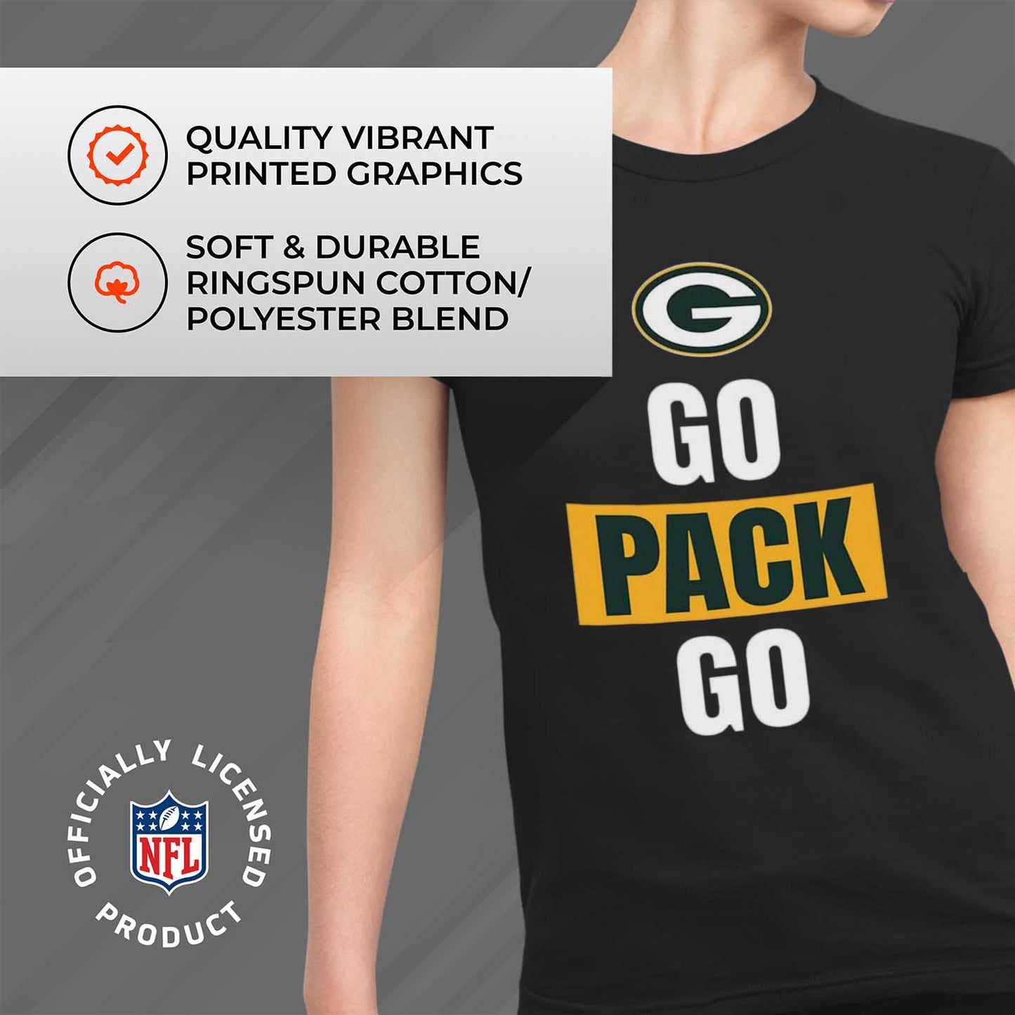Green Bay Packers NFL Womens Plus Size Team Slogan Short Sleeve T-Shirt - Black