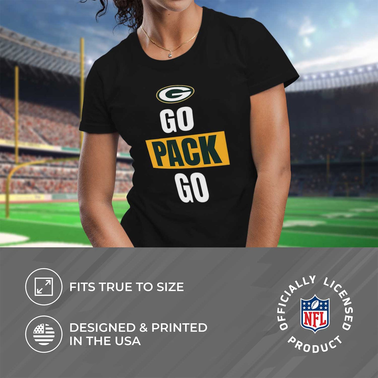 Green Bay Packers NFL Womens Plus Size Team Slogan Short Sleeve T-Shirt - Black