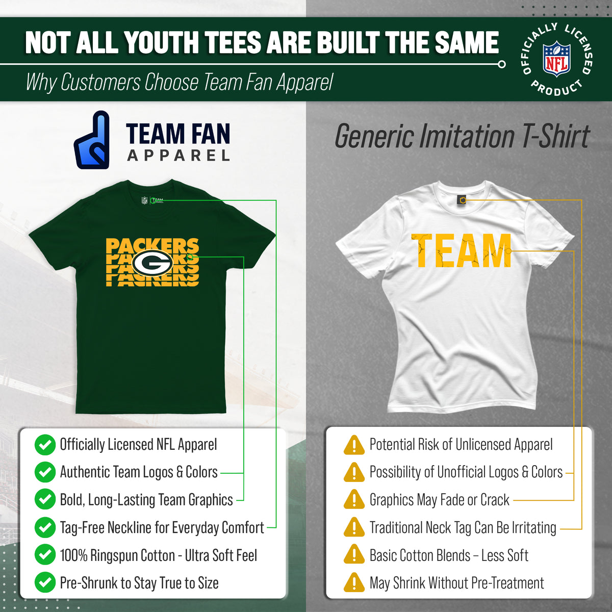 Green Bay Packers NFL Youth Repeating Logo Football T-Shirt - Forest Green