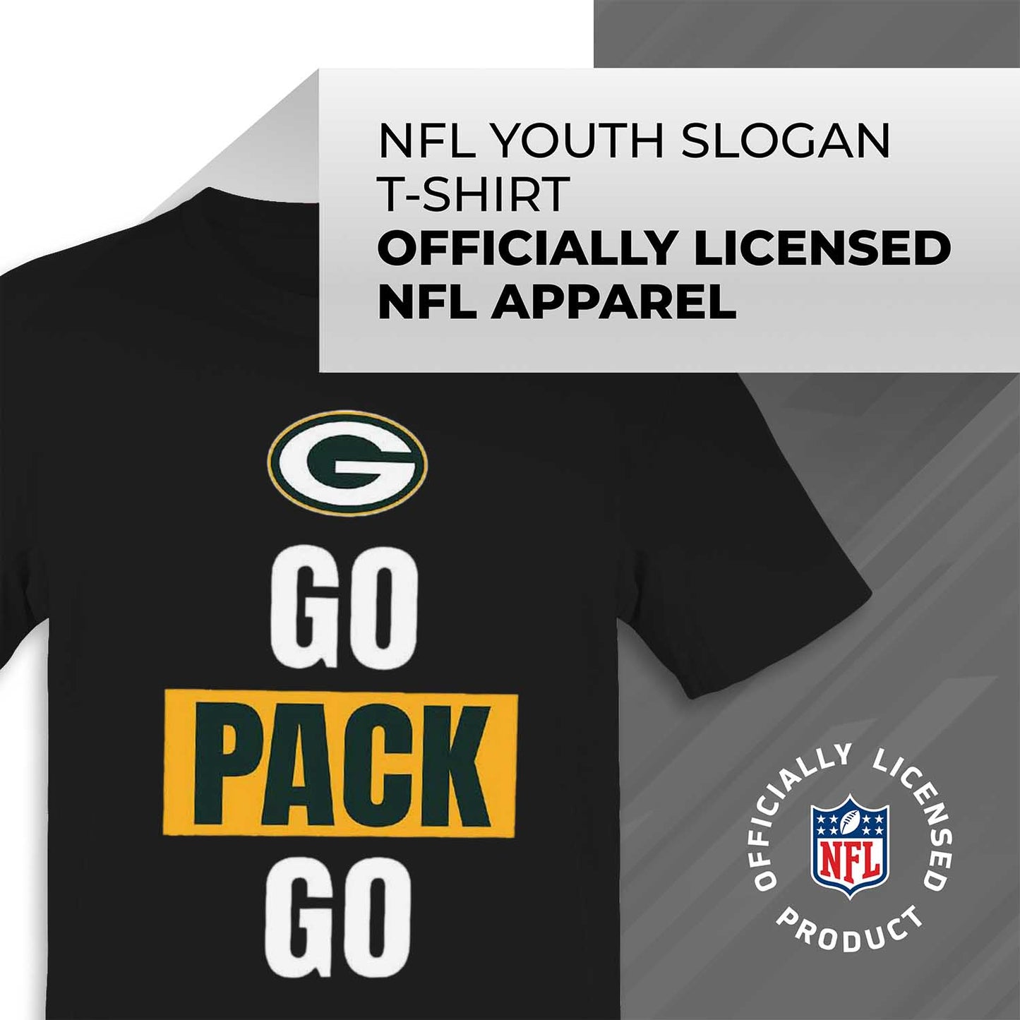 Green Bay Packers NFL Youth Team Slogan Short Sleeve Lightweight T Shirt - Black