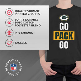 Green Bay Packers NFL Youth Team Slogan Short Sleeve Lightweight T Shirt - Black