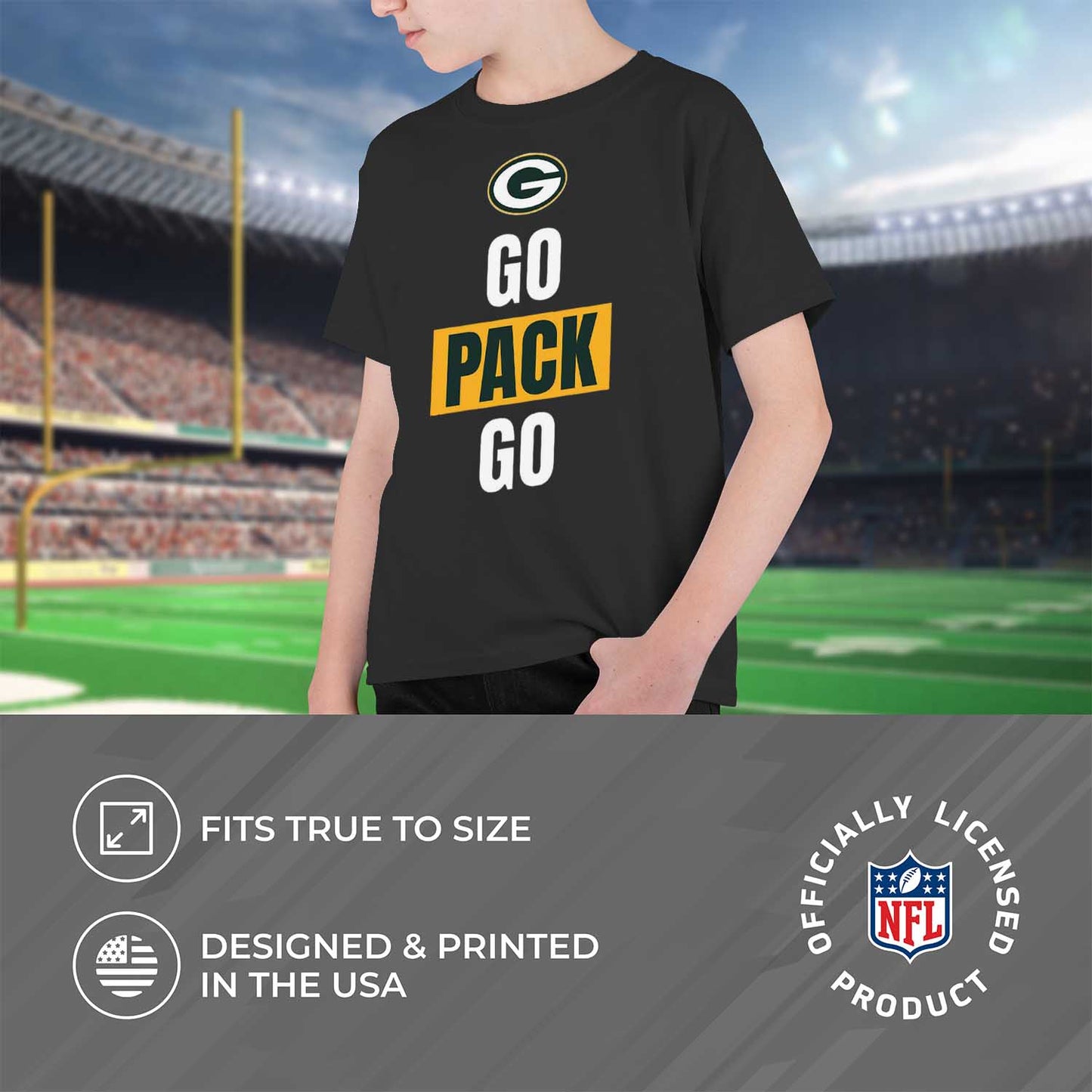 Green Bay Packers NFL Youth Team Slogan Short Sleeve Lightweight T Shirt - Black