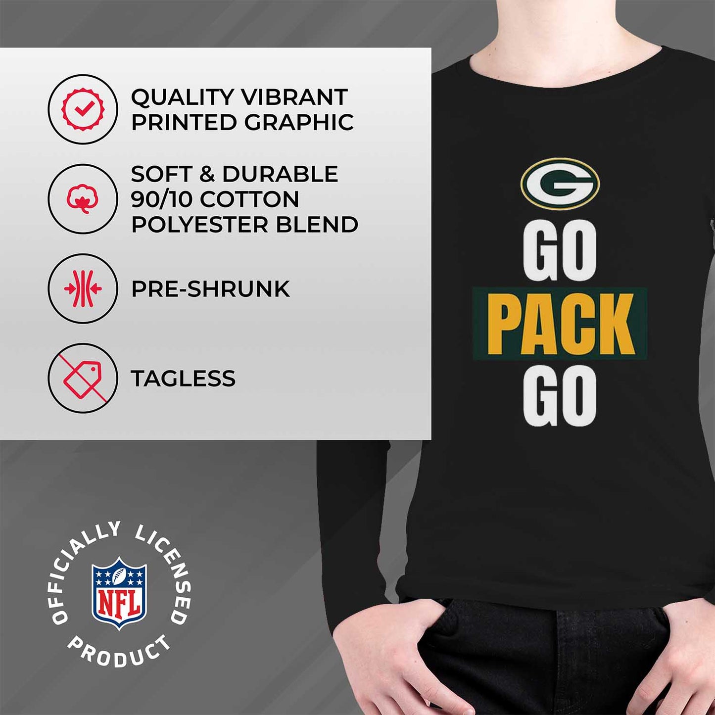 Green Bay Packers NFL Youth Team Slogan crewneck Sweatshirt - Black