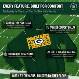 Green Bay Packers NFL Youth Repeating Logo Football Fleece Hooded Sweatshirt - Forest Green