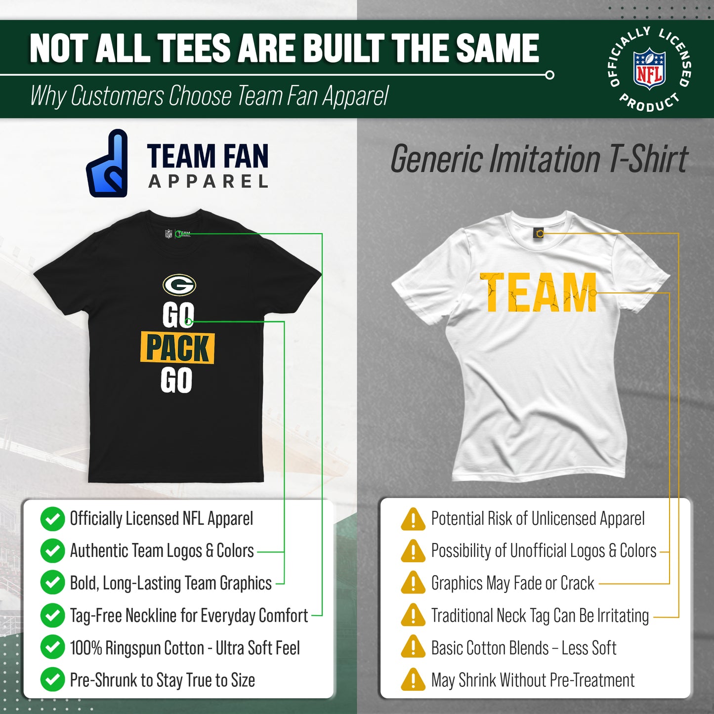 Green Bay Packers NFL Adult Team Slogan Unisex T-Shirt - Black