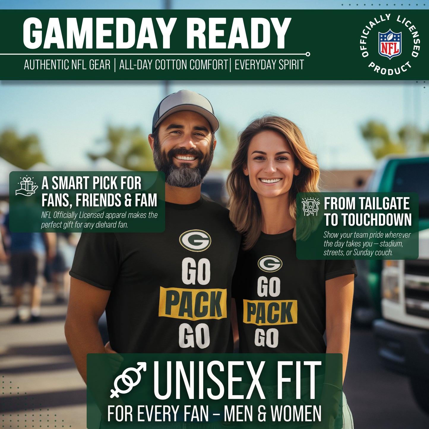 Green Bay Packers NFL Adult Team Slogan Unisex T-Shirt - Black