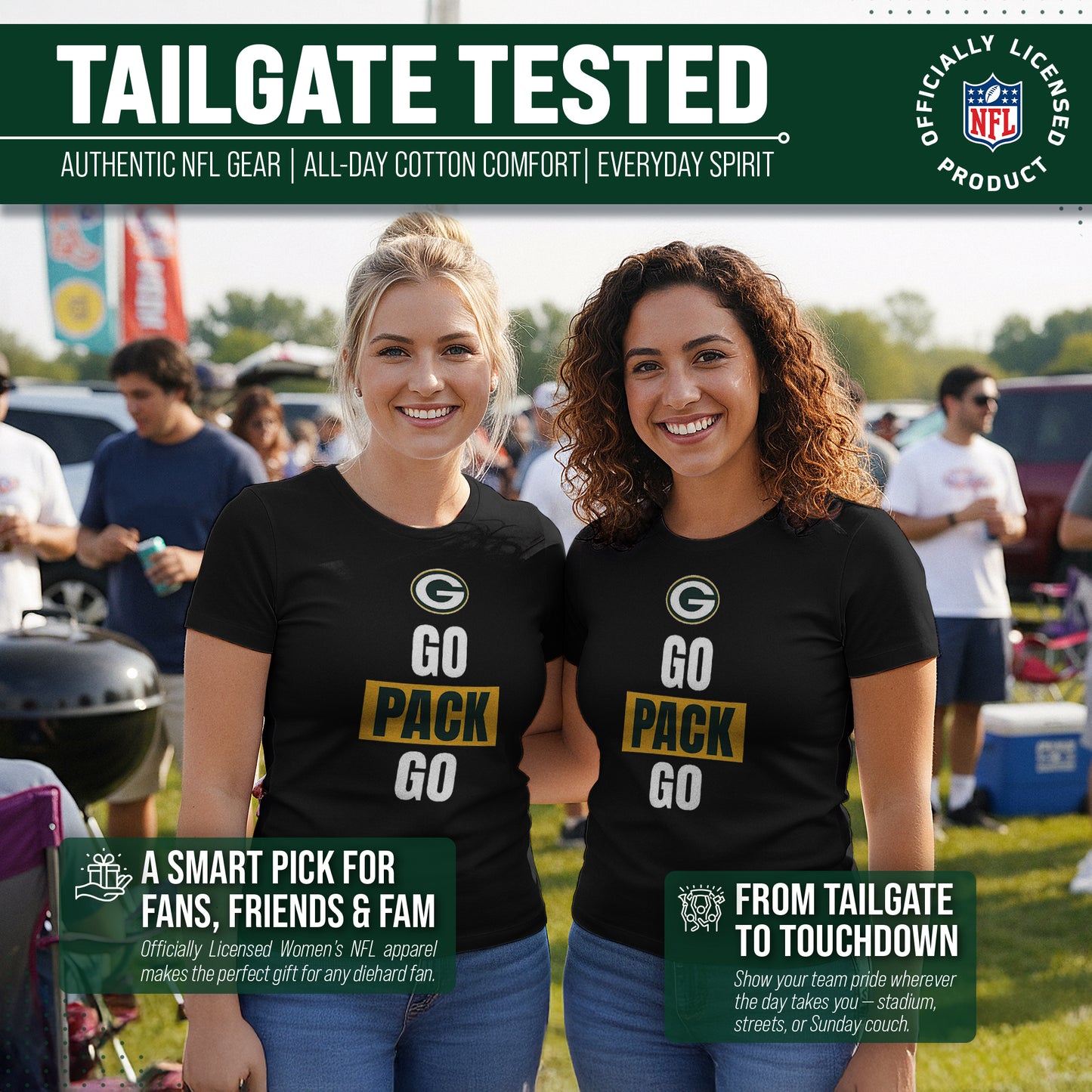 Green Bay Packers NFL Womens Team Slogan Short Sleeve Tshirt - Black