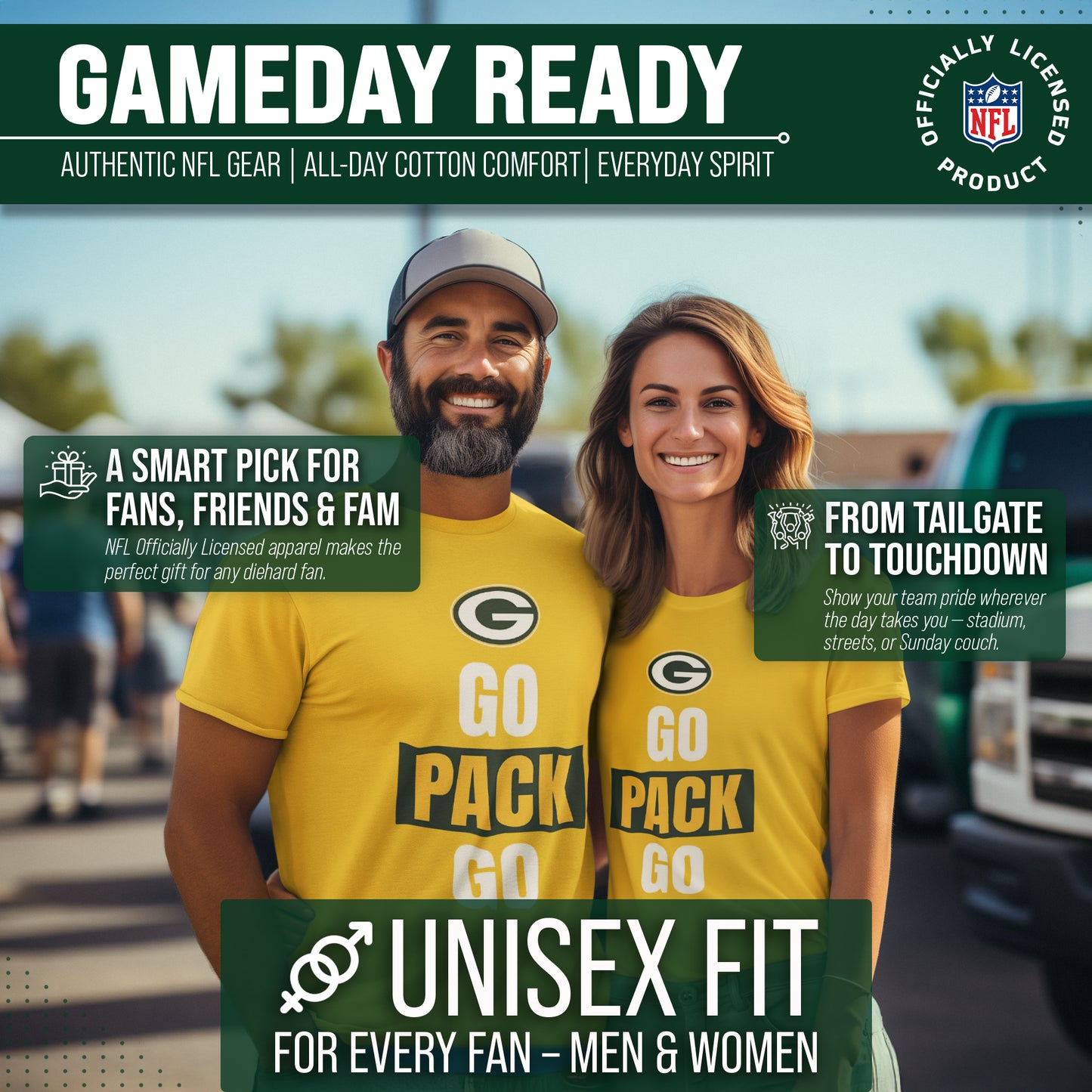Green Bay Packers NFL Adult Team Slogan Unisex T-Shirt - Gold
