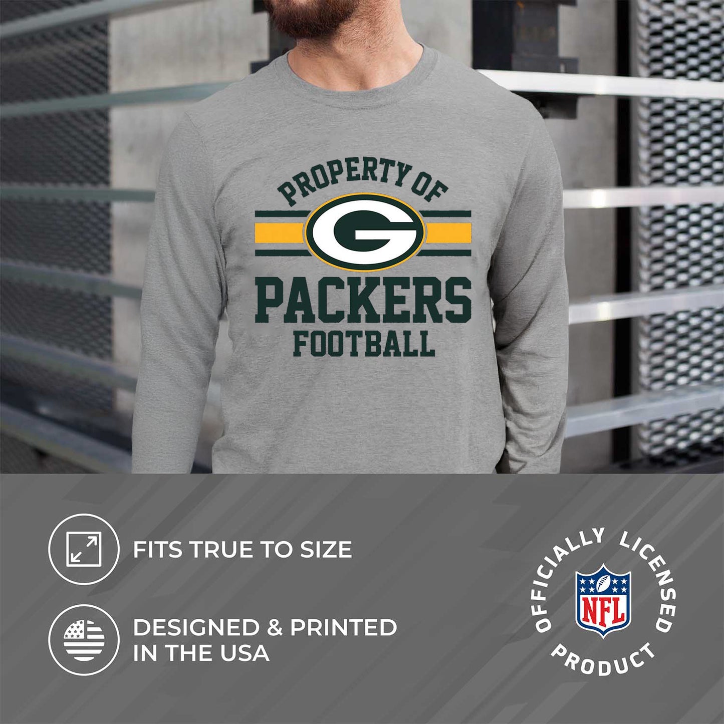 Green Bay Packers NFL Adult Property Of Long SleeveT Shirt - Sport Gray
