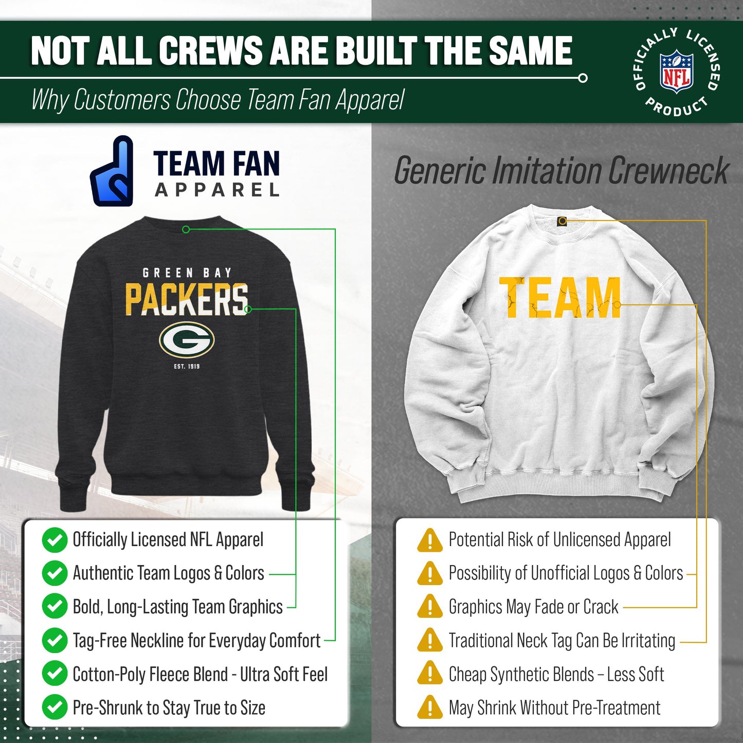 Green Bay Packers Adult NFL Diagonal Fade Color Block Crewneck Sweatshirt - Charcoal