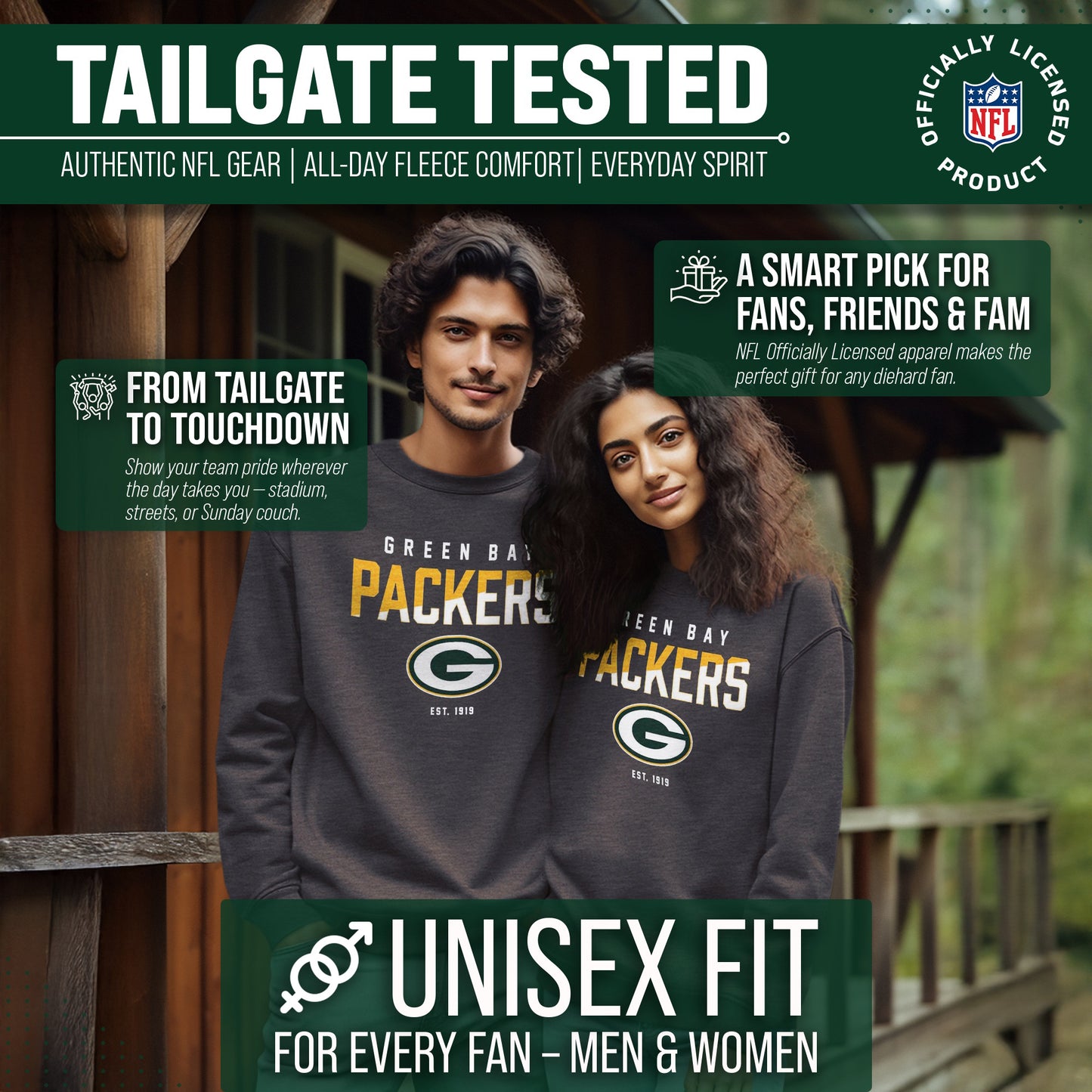 Green Bay Packers Adult NFL Diagonal Fade Color Block Crewneck Sweatshirt - Charcoal