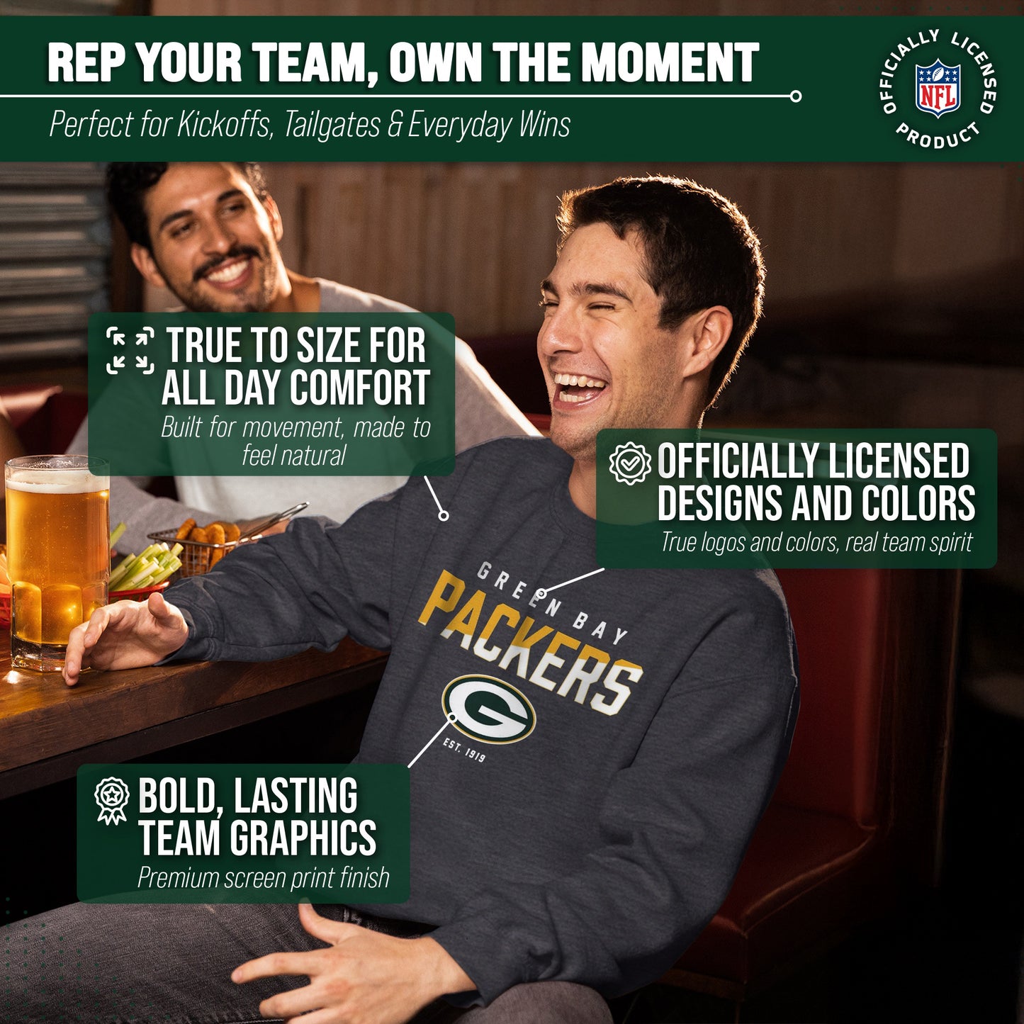 Green Bay Packers Adult NFL Diagonal Fade Color Block Crewneck Sweatshirt - Charcoal
