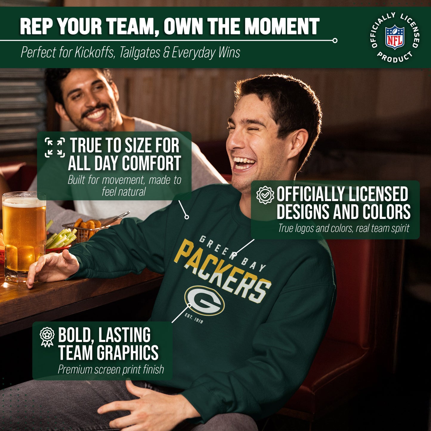 Green Bay Packers Adult NFL Diagonal Fade Color Block Crewneck Sweatshirt - Forest Green