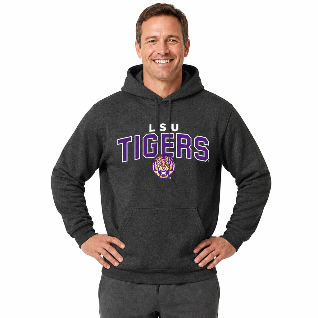 LSU Tigers Hoodie Heathered Fleece Sweatshirt - Black Heather