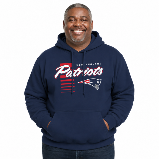 New England Patriots NFL Adult Unisex Retro Script Ultra Soft Fleece Hooded Sweatshirt - Navy