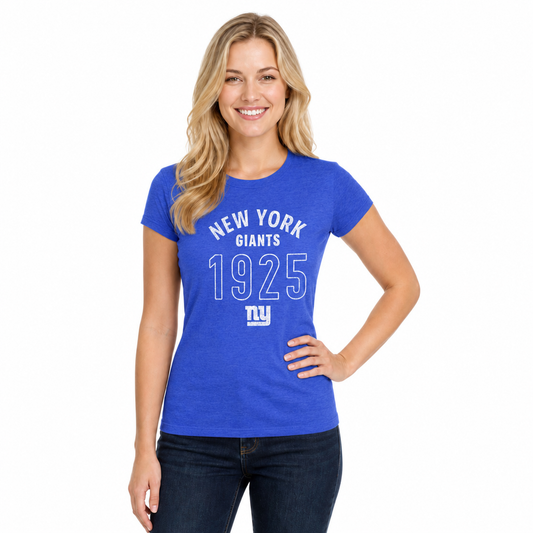 New York Giants  Women's Big Date T-Shirt NFL Tee Cotton Licensed - Royal