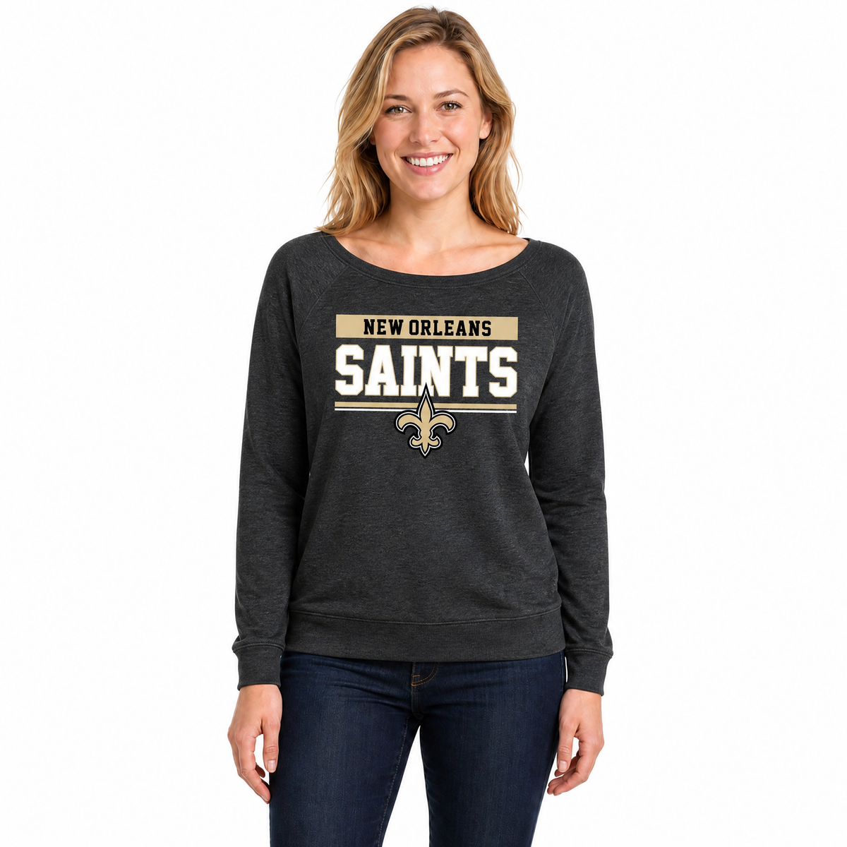 New Orleans Saints  NFL Women's French Terry Crewneck Sweatshirt - Charcoal
