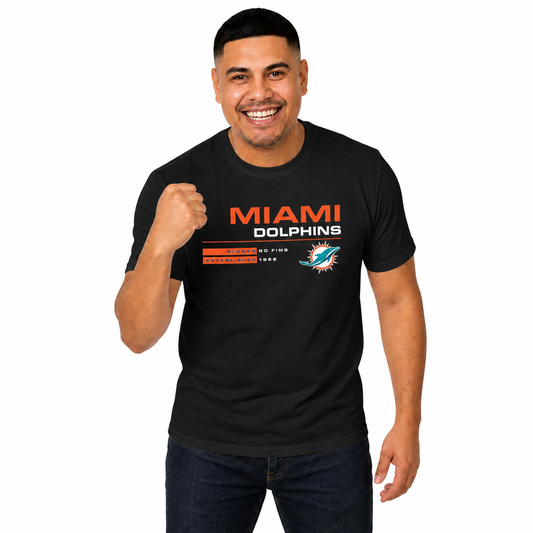 Miami Dolphins Adult NFL Speed Stat Sheet T-Shirt - Black