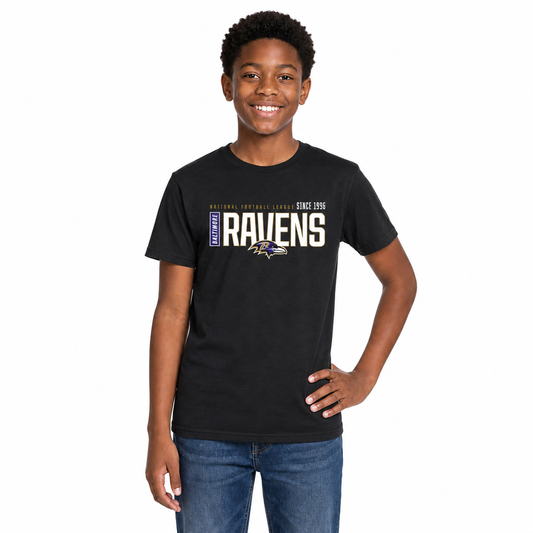 Baltimore Ravens NFL Youth Modern Endzone T-Shirt Unisex Boys Girls - Black