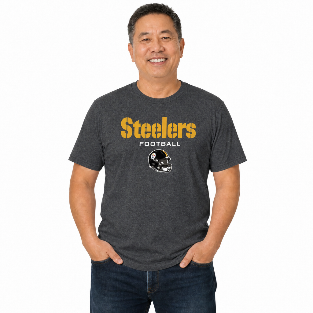 Pittsburgh Steelers NFL Adult Football Helmet Tagless T-Shirt - Charcoal